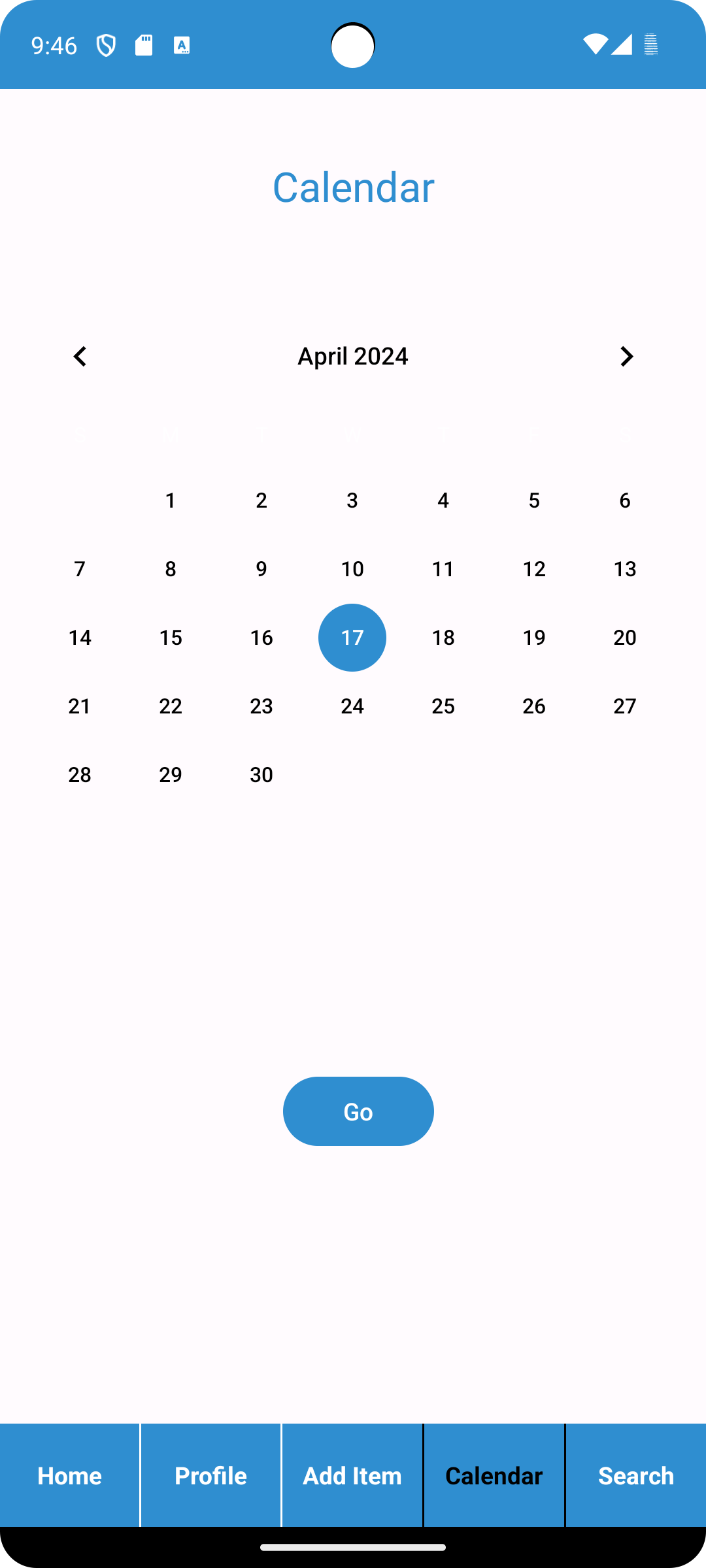 Calendar screen