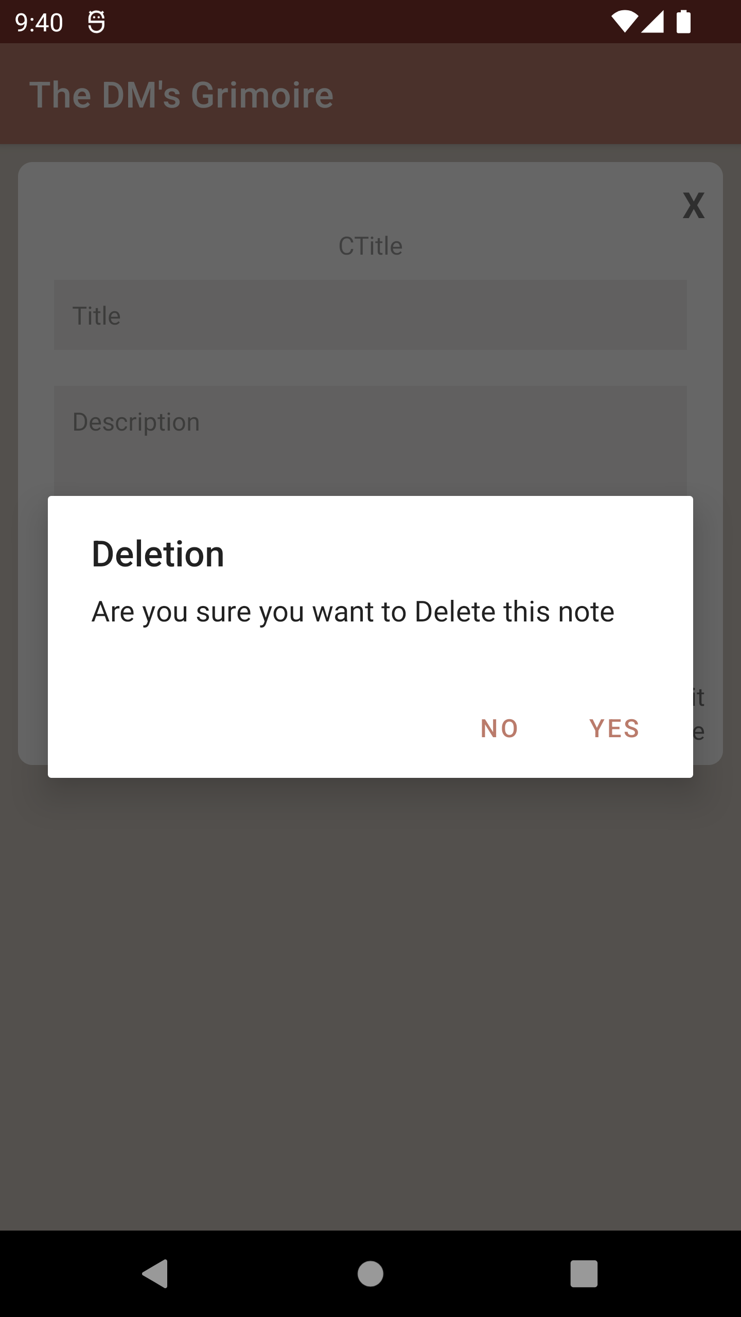 The note deletion page. This page allows a user to remove a note.