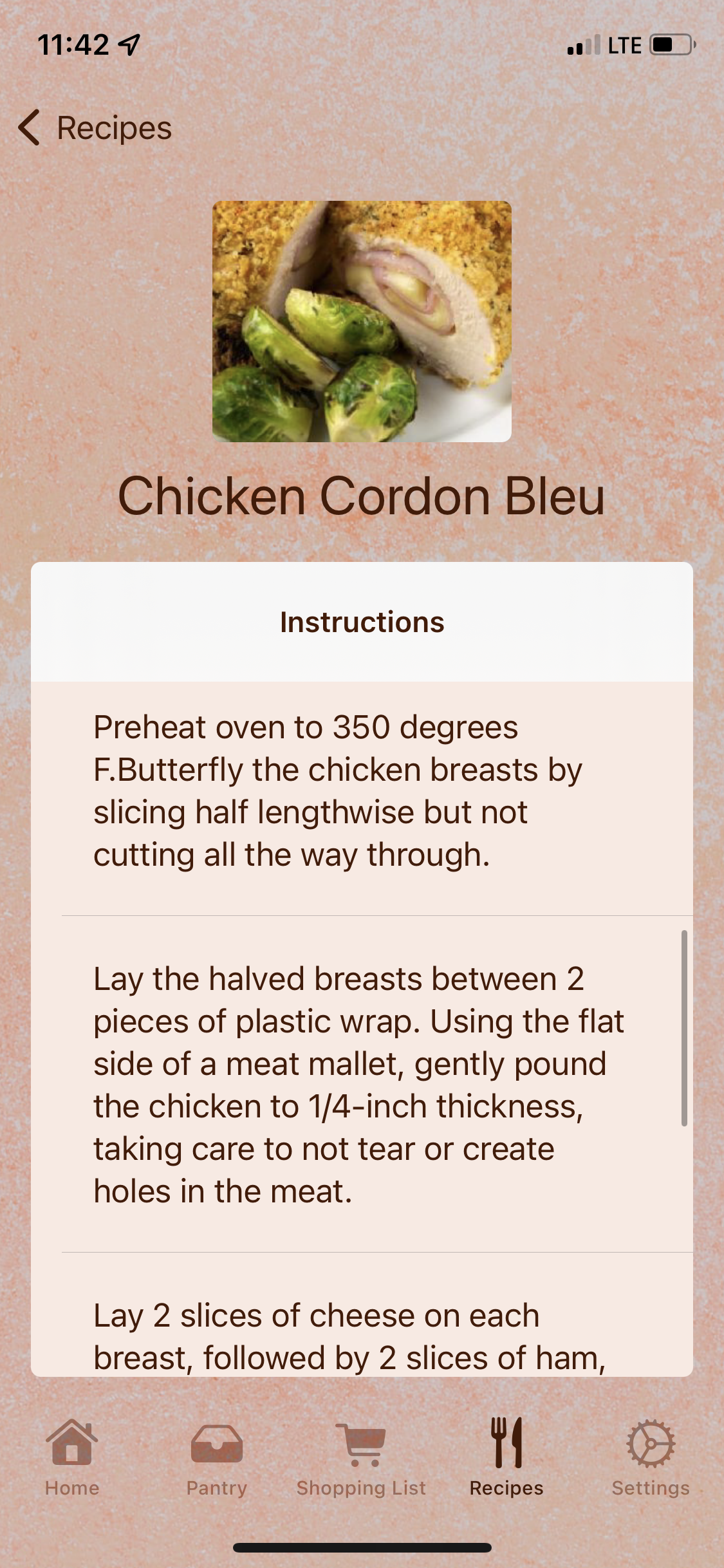 Recipes search instructions screenshot