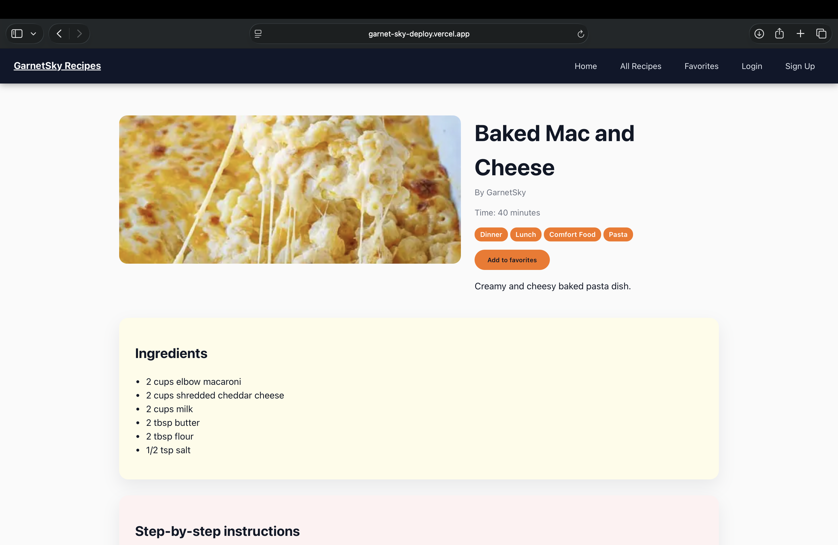 Recipe detail page