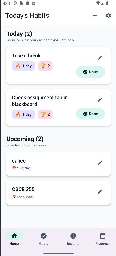 HabitForge Home Screen
