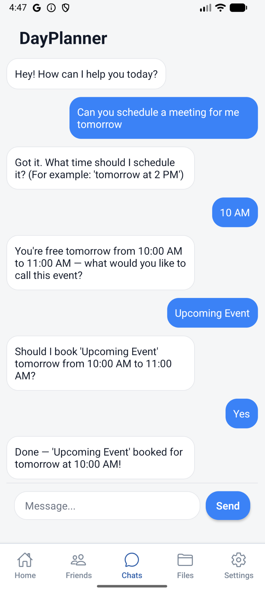 DayPlanner AI chatbot assistant