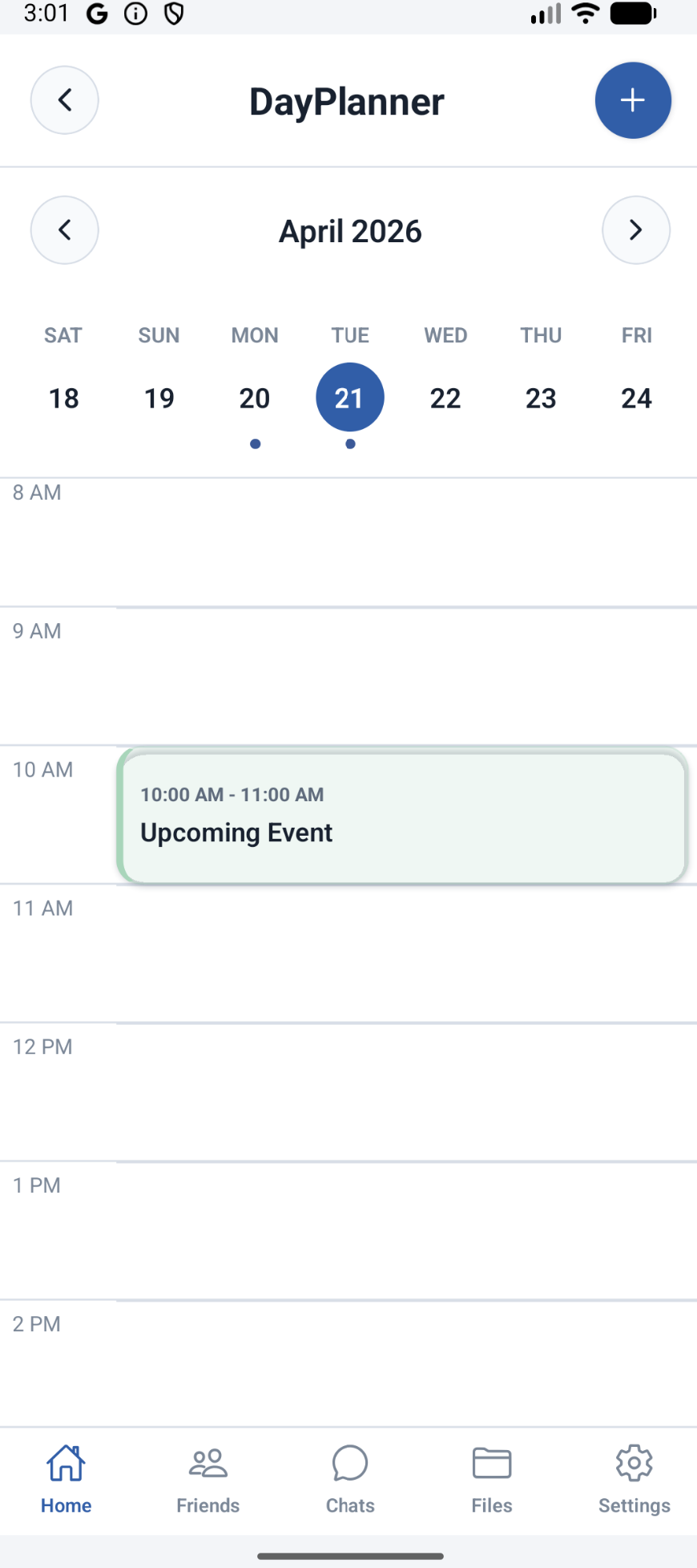 DayPlanner day view screen