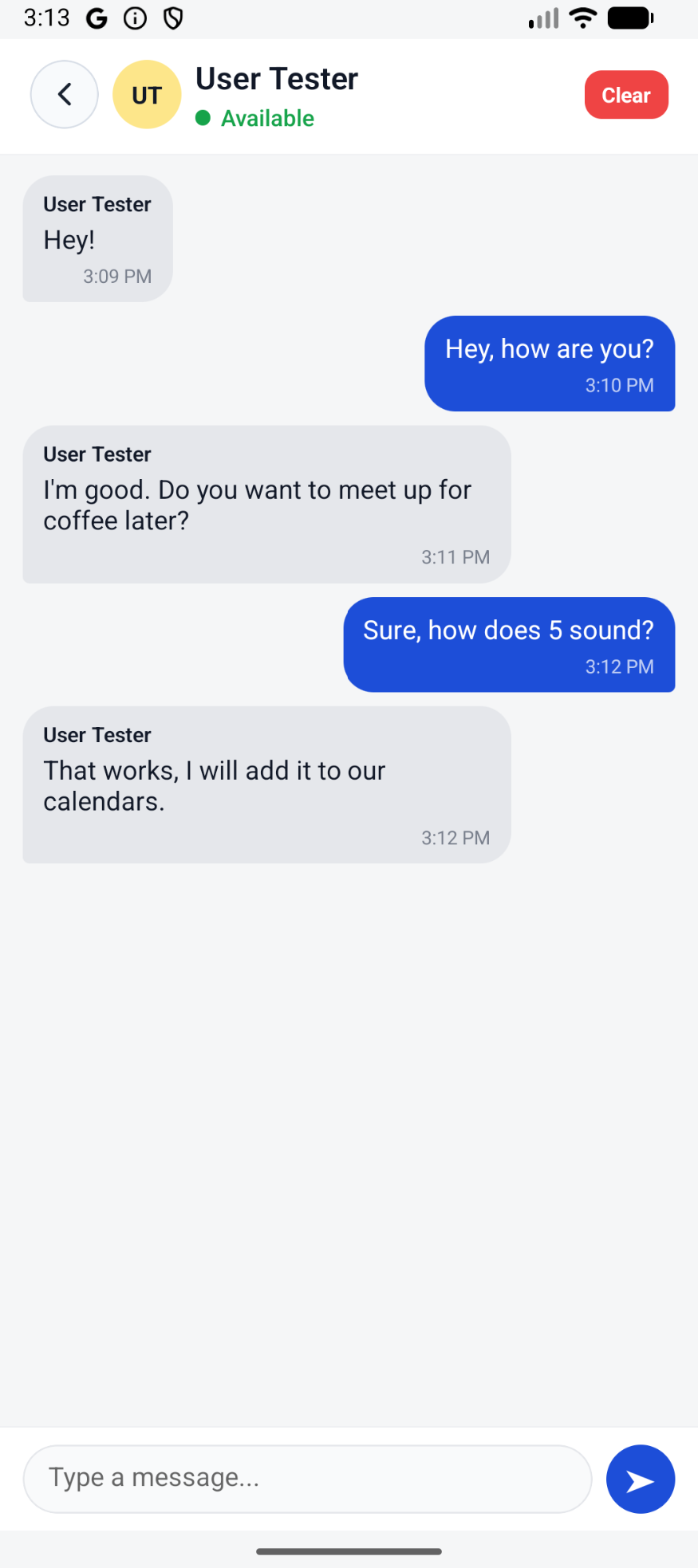 DayPlanner friends chat screen