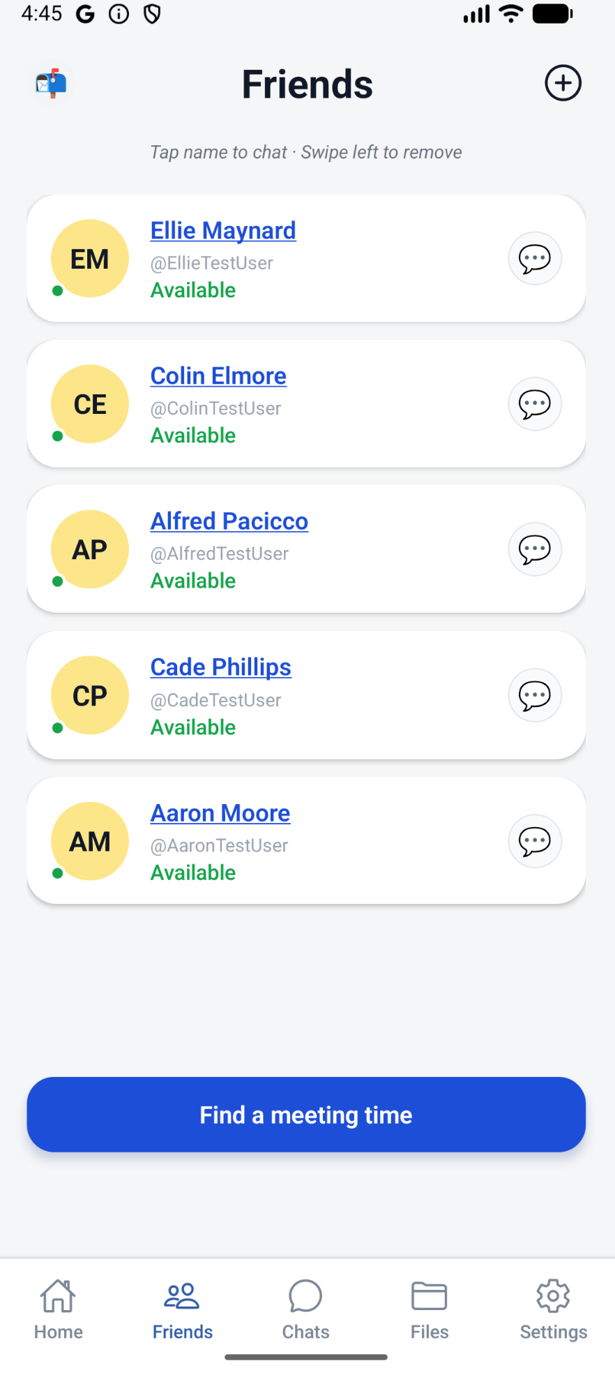 DayPlanner friends list and chat screen