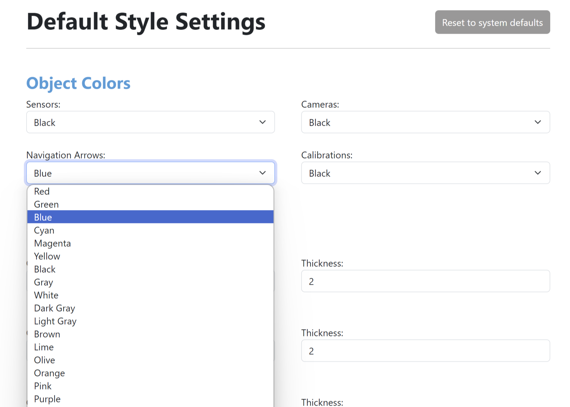 Screenshot of Default Style Settings page