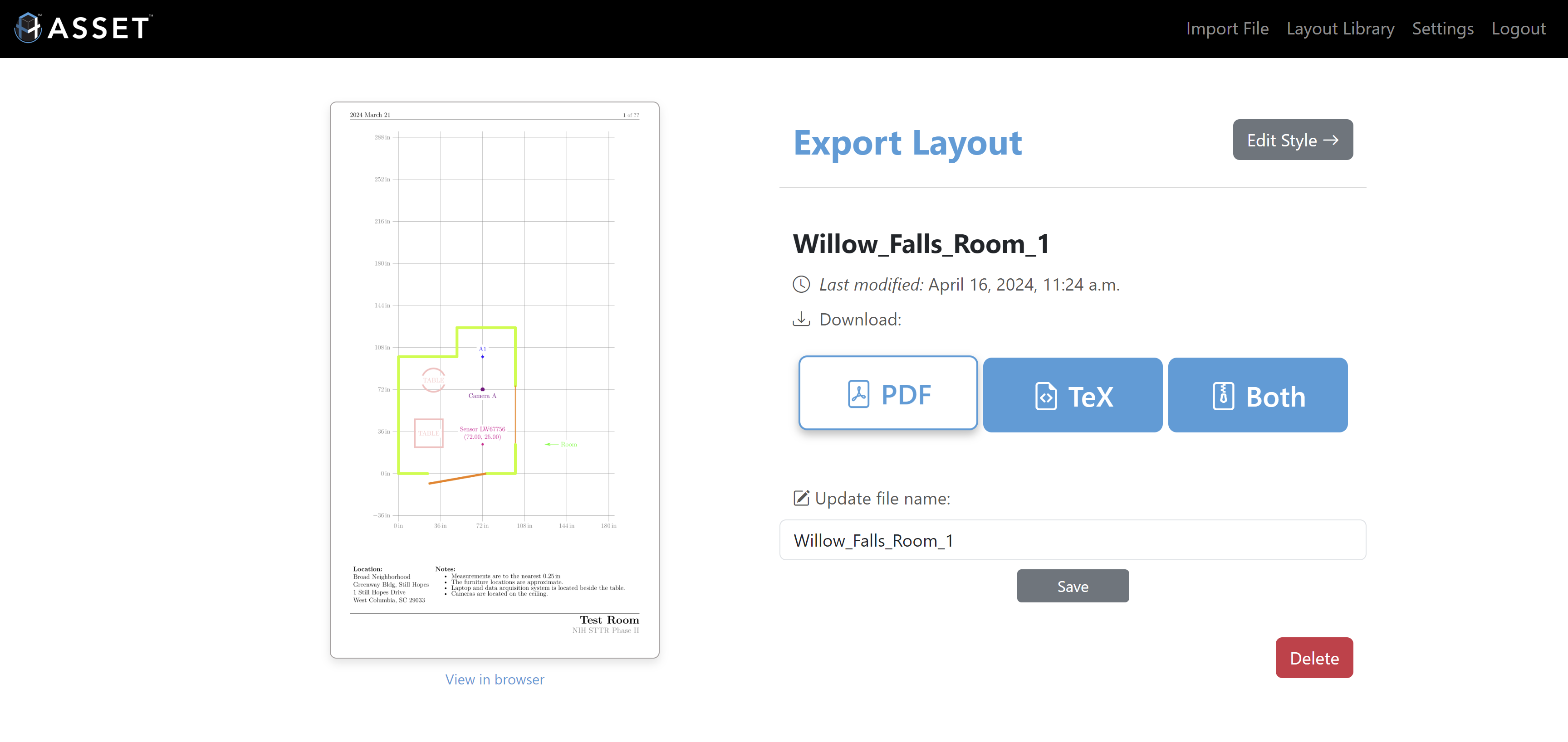 Full screenshot of export page