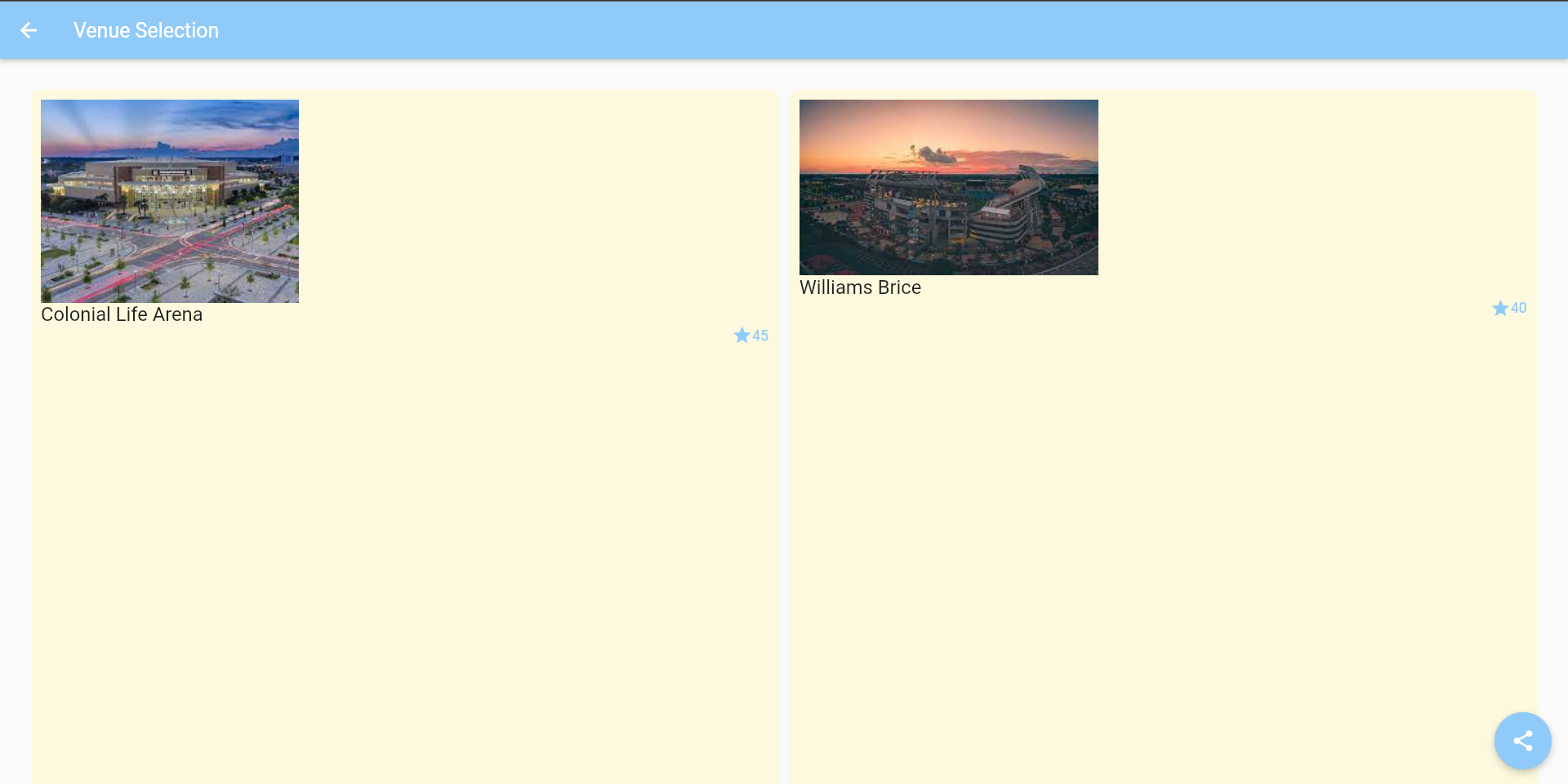 Screenshot 1: Venue Selection screen 