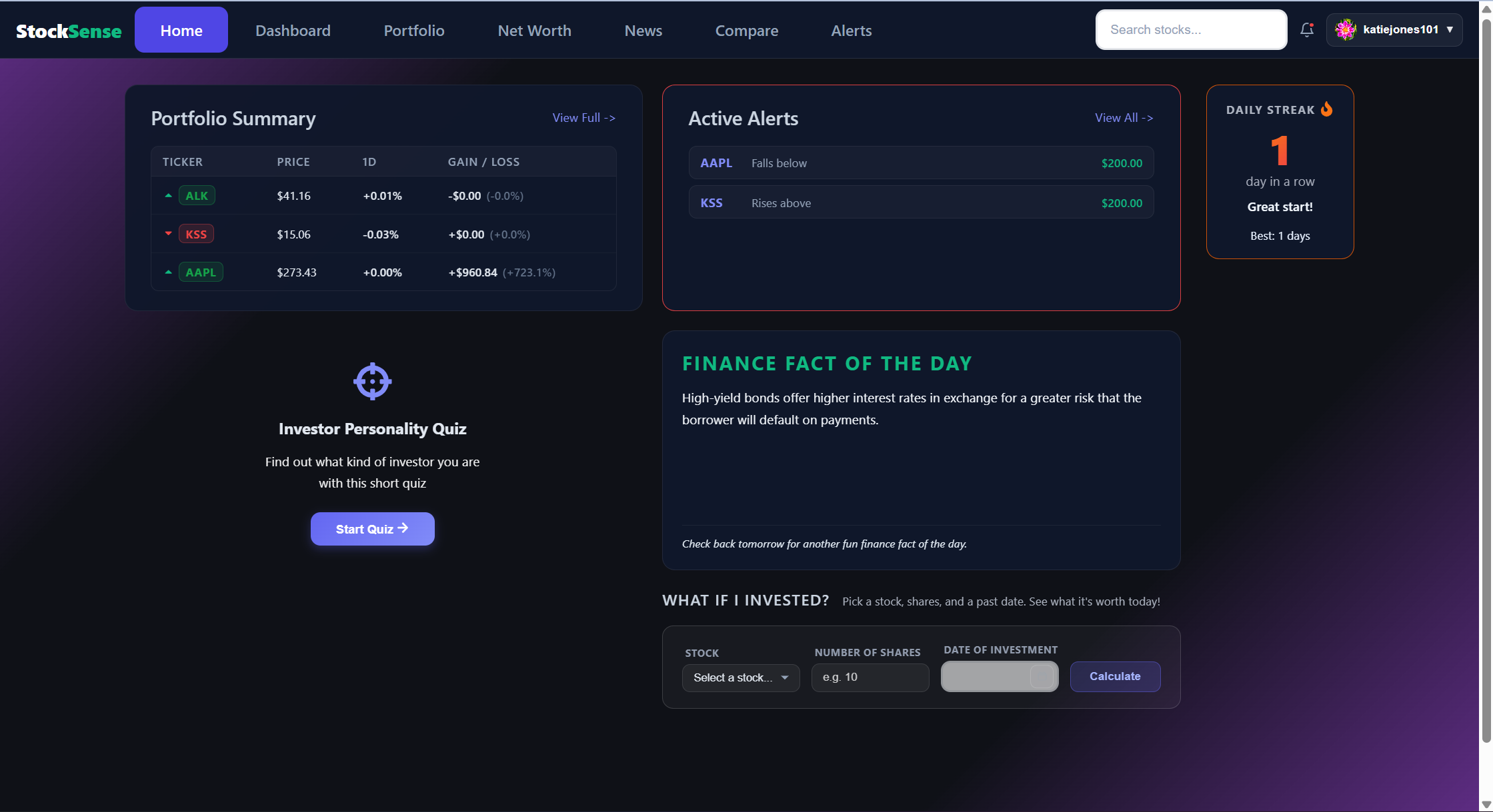 StockSense homepage
